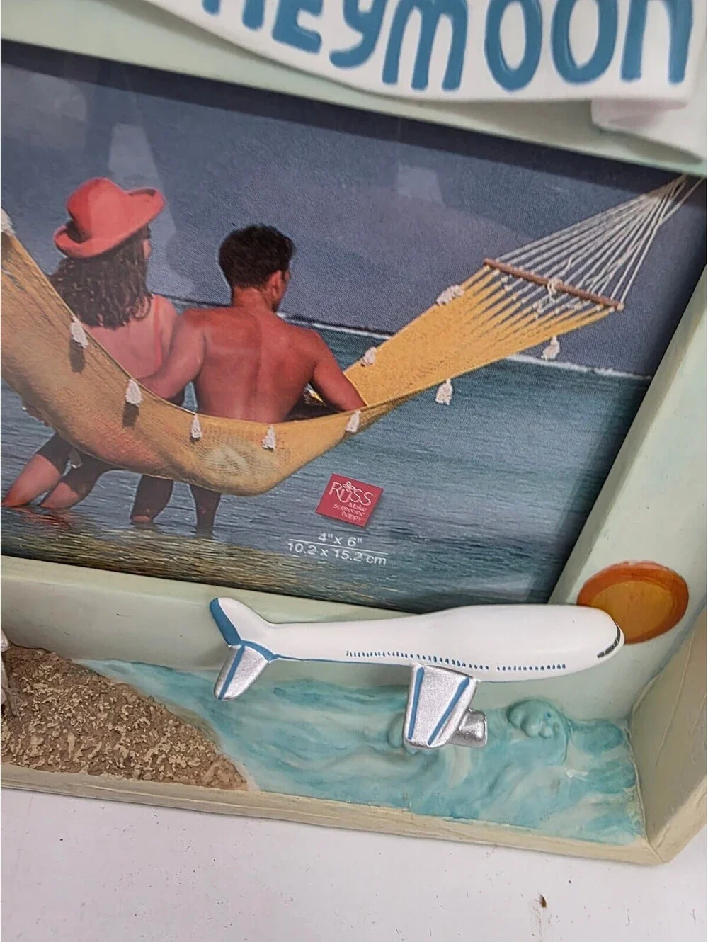 Our Honeymoon Themed Photo Frame with 3D Beach and Airplane Design